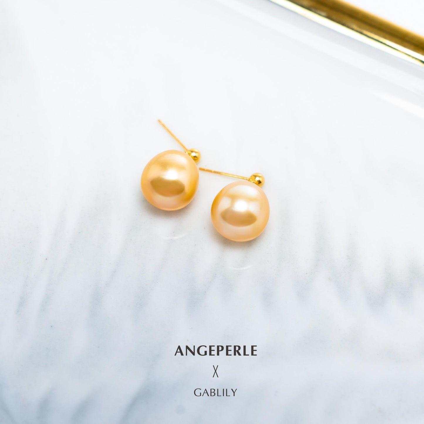 Drop Shape South Sea Golden Pearl Earrings articulated: 10-11mm Seawater 18K Gold (TSJCY962)