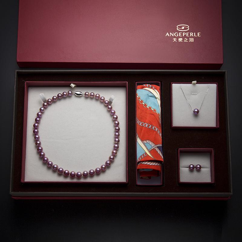 Necklace, Lu Lu Tong, Earrings Edison Purple Pearl Three-piece Gift Box : Necklace 9-11mm, Lu Lu Tong 10-11mm, earrings 10-11mm  Freshwater S925 Silver (TSYJ005)