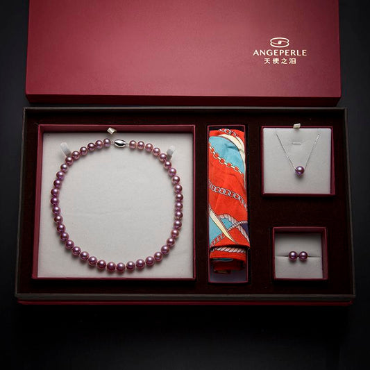 Necklace, Lu Lu Tong, Earrings Edison Purple Pearl Three-piece Gift Box : Necklace 9-11mm, Lu Lu Tong 10-11mm, earrings 10-11mm  Freshwater S925 Silver (TSYJ005)