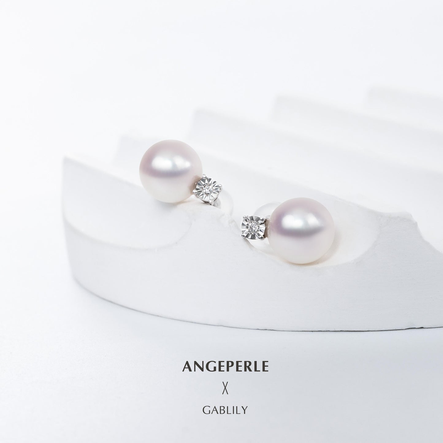 High Quality Akoya Princess Style Pearl Earrings: 7-7.5 mm Seawater 18 K White Gold And Diamond (TSJCY168)