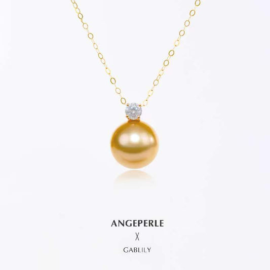 Princess Style South Sea Golden Pearl Large Size Pendant: 11-12mm Seawater 18K Clasp And 18K Chain (TS899)