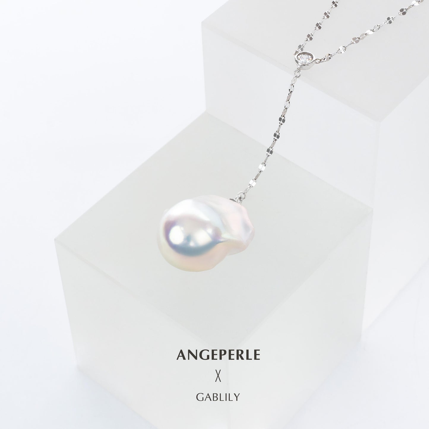 Baroque Pearl Pendant With Shimmering Tile Chain: 16-18mm Freshwater S925 Silver (SZJY102)