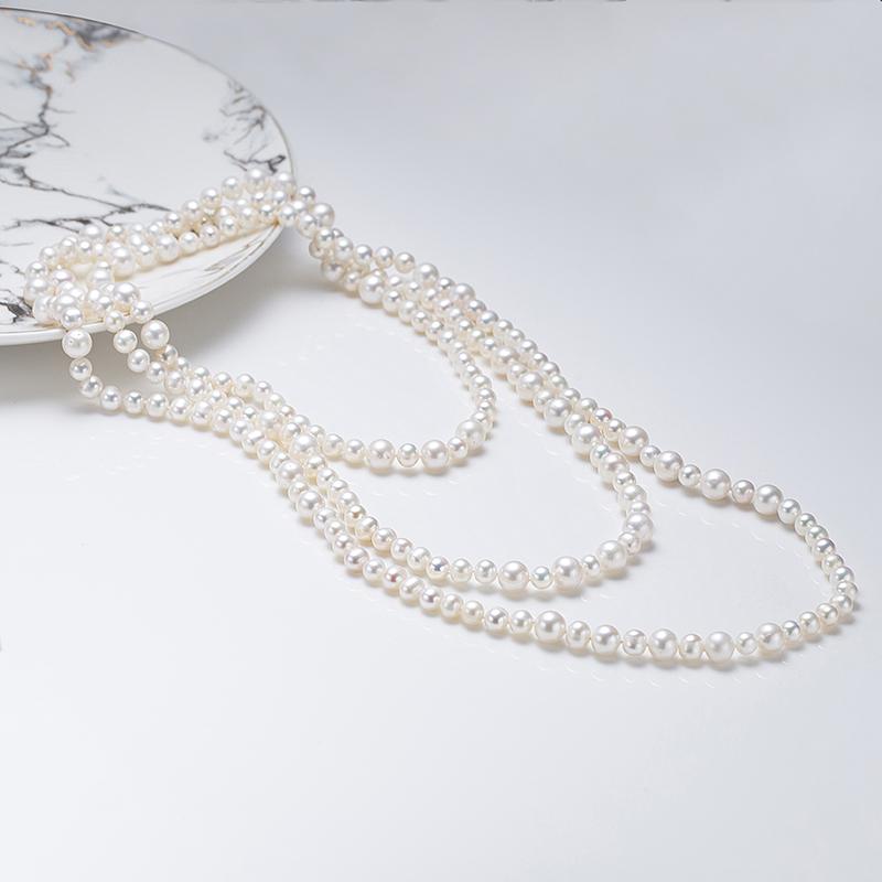 Sweater Multi-loop Pearl Necklace 63 inches: 6-9mm Freshwater No Accessories (TSZL010)