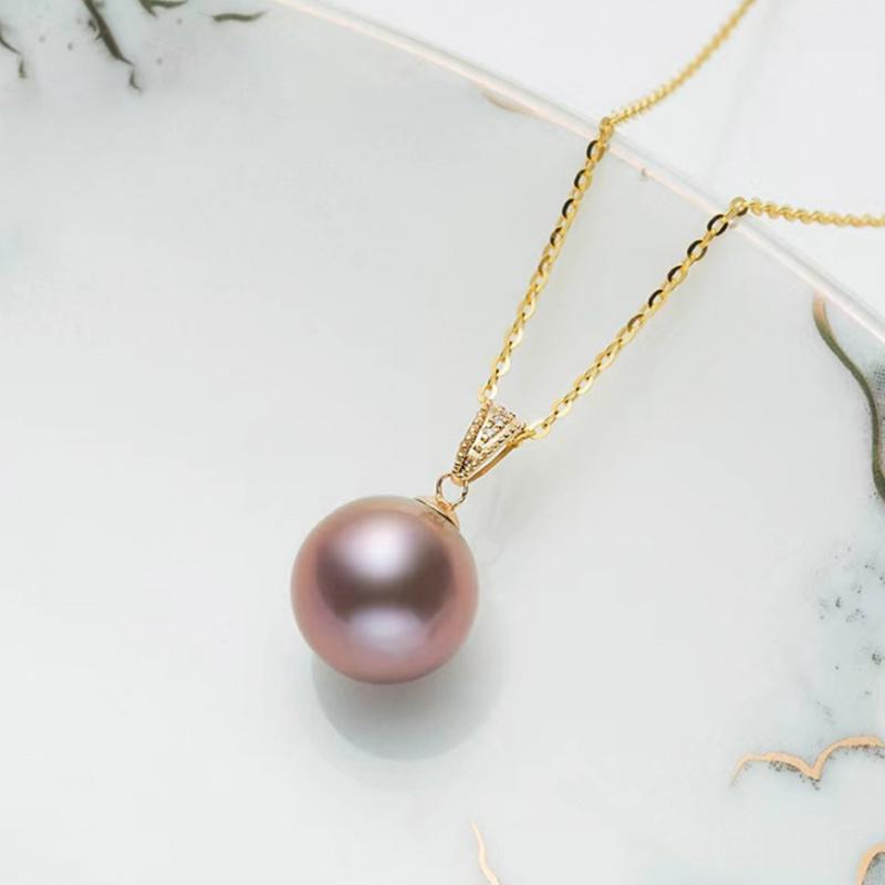 10-11mm Purple Culture Freshwater Edison Pearl  Pendant with Gold Plated Sterling Sliver Chain