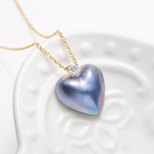 Heart Mabe Pearl Pendant Gift Silver Chain：13-14mm Seawater 18K Gold Clasp (zpbj035)