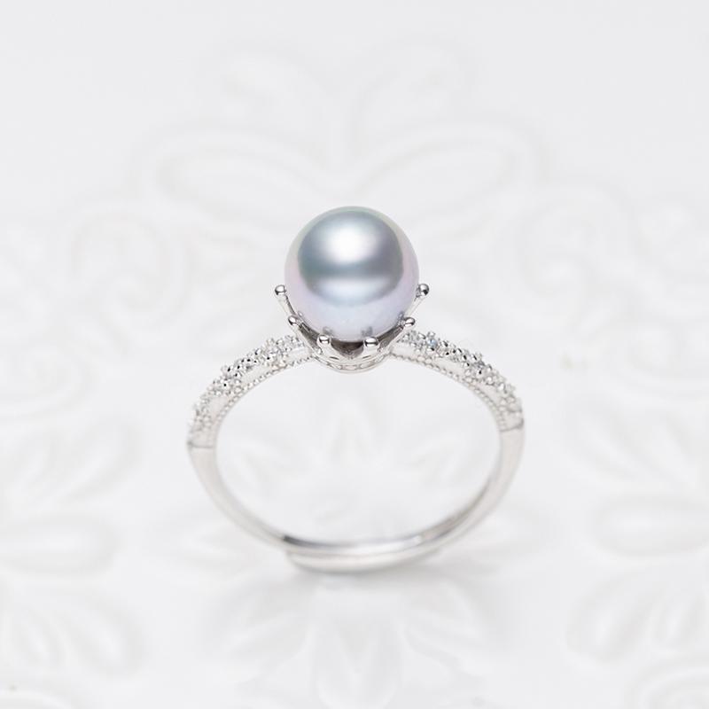 Akoya Madama Blue Pearl Classical Ring: 7-8mm Seawater S925 Silver (tsjcy044)