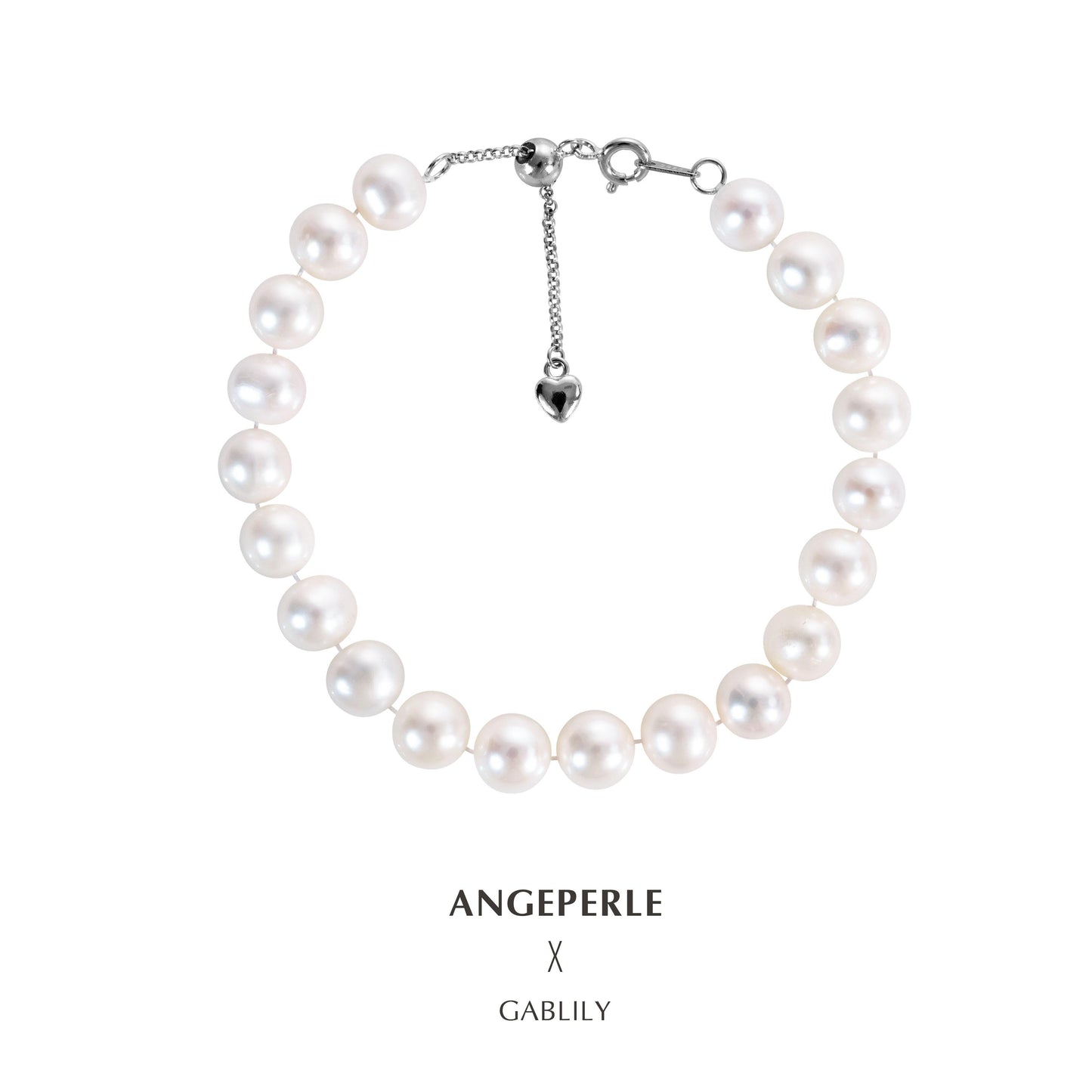 Gablily White Pearl Love Bracelet: 7.3-8.3mm Freshwater S925 Silver (TSJCY742)