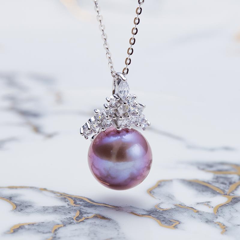 Edison Purple Snowy Crown High Quality Pearl Pendant: 11-12mm Freshwater S925 Silver (SZJY013)