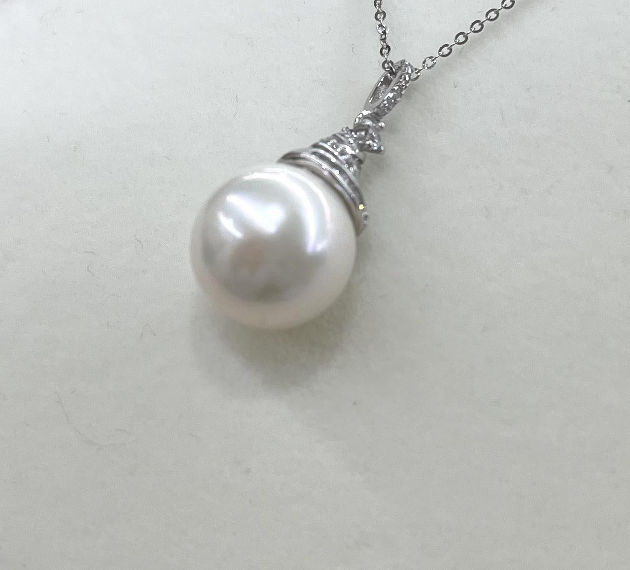 Gablily White Pearl Pendant: 14-15mm Freshwater S925 Silver (tsbj1111)