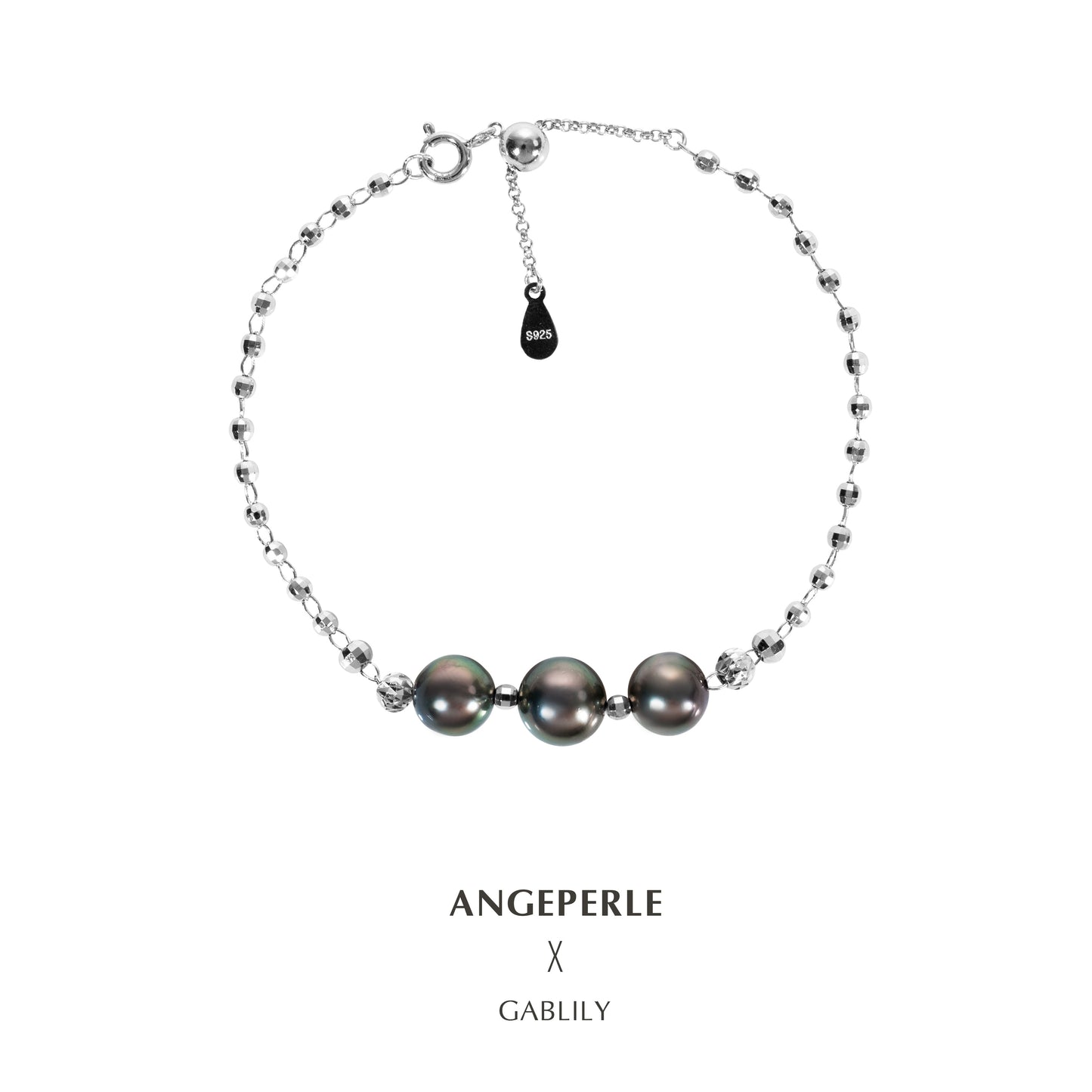 Tahitian Sea Pearl Bracelet with S925 Silver, 8-9mm Pearls by ANGEPERLE