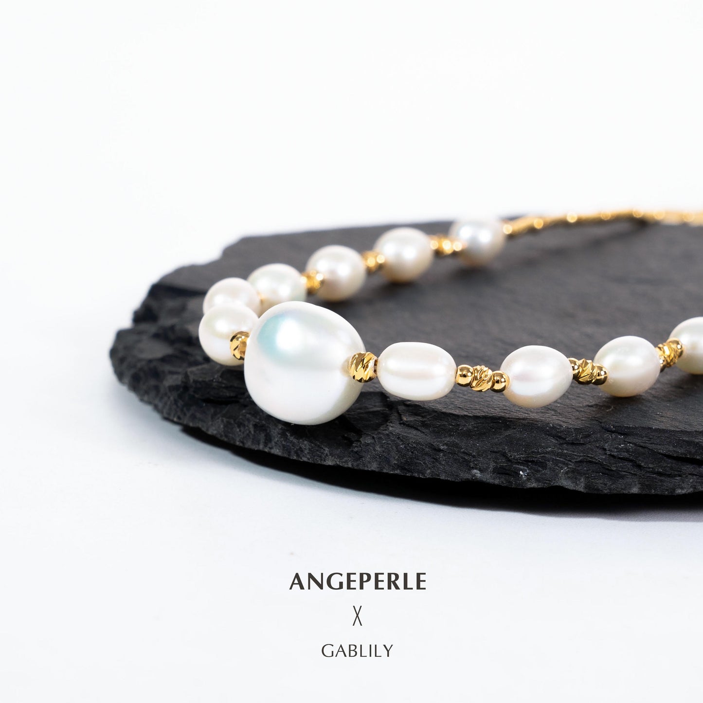 Gablily Drop Baroque Pearl Necklace 43-45cm : 5-6/11-12mm Freshwater Alloy (TSAW086)