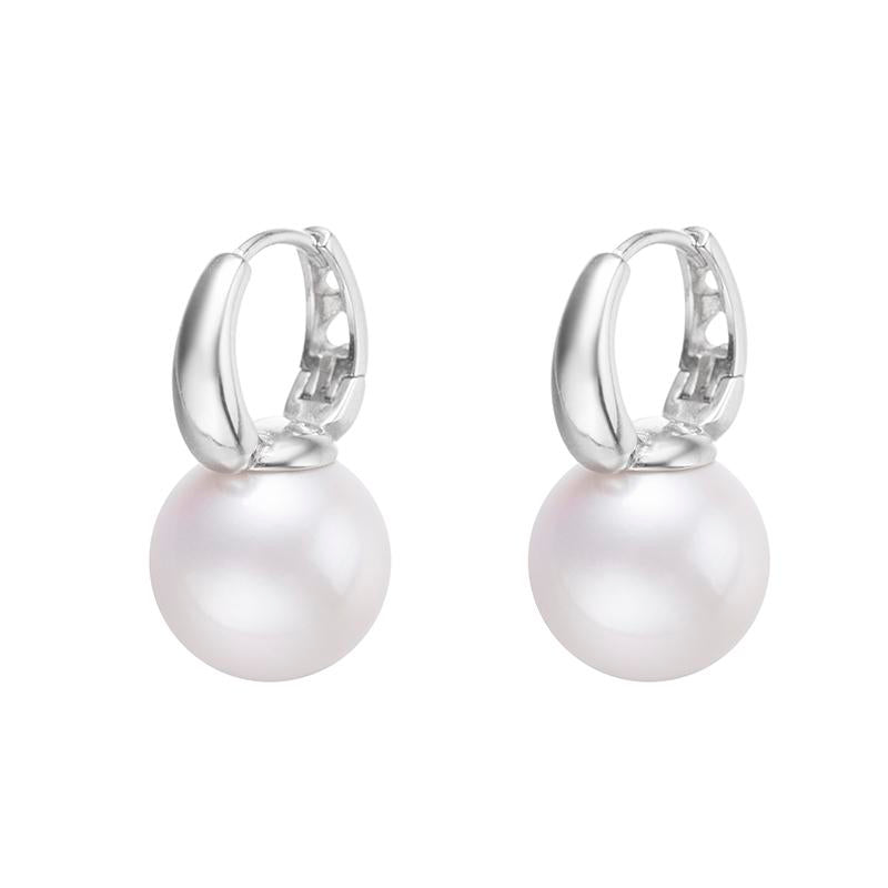 Gablily White Pearl Earrings High Quality Big Size: 12-13mm Freshwater S925 Silver (TSSZ595)