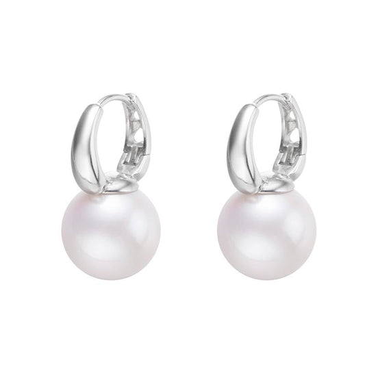 Gablily White Pearl Earrings High Quality Big Size: 12-13mm Freshwater S925 Silver (TSSZ595)