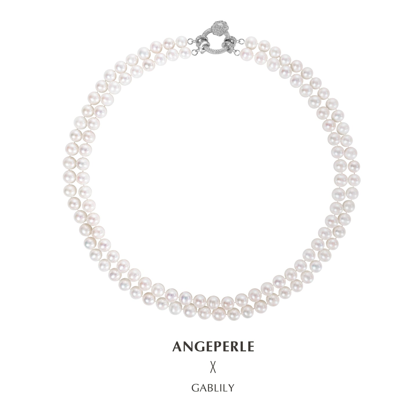 Gablily Double Circle White Pearl Necklace: 6.5-7.5mm Freshwater S925 Silver (TSJCY566)