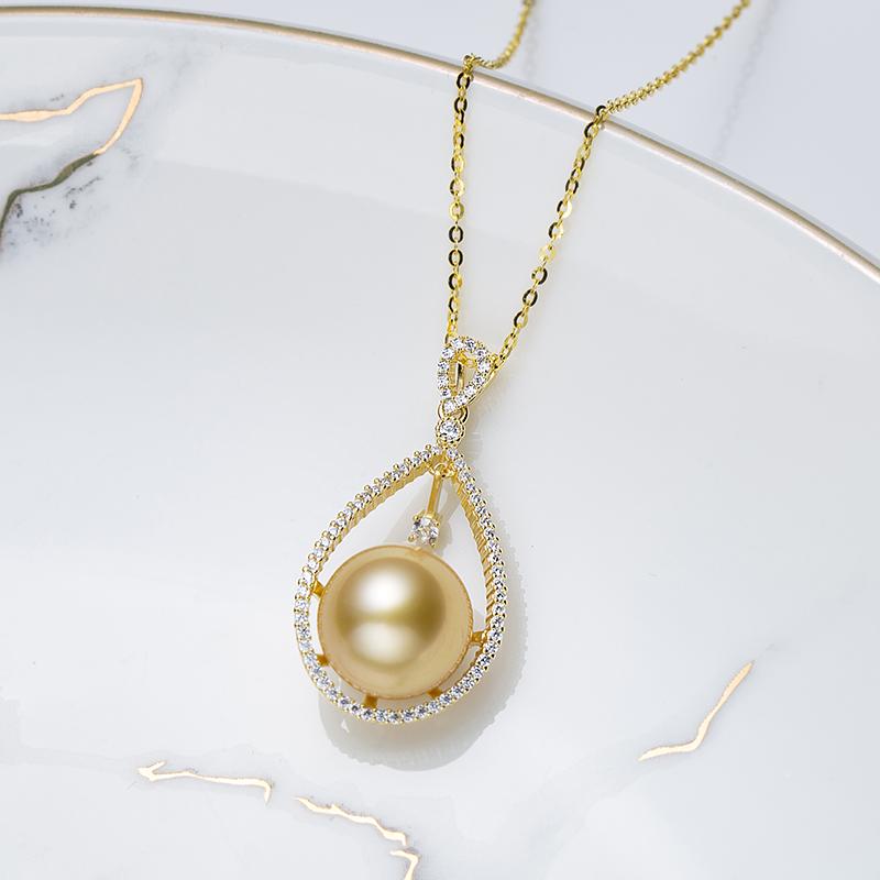 11-12mm South Sea Golden Seawater Pearl S925 Silver Bag of Fortune Pendant