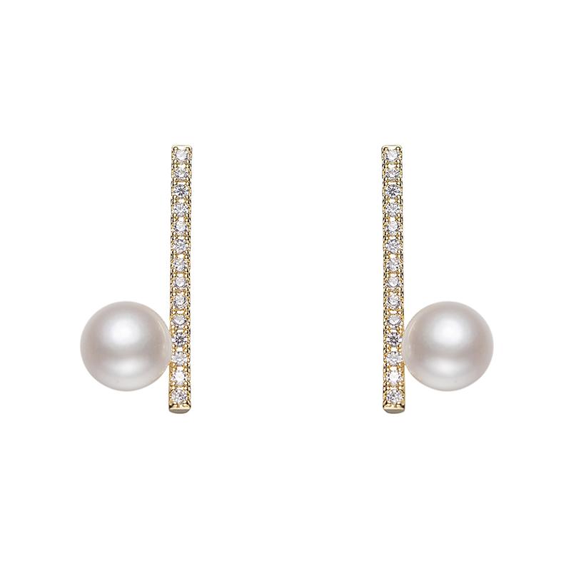 Balanced Wood Pearl Earrings : 7-8mm Freshwater Alloy (TSYM066)