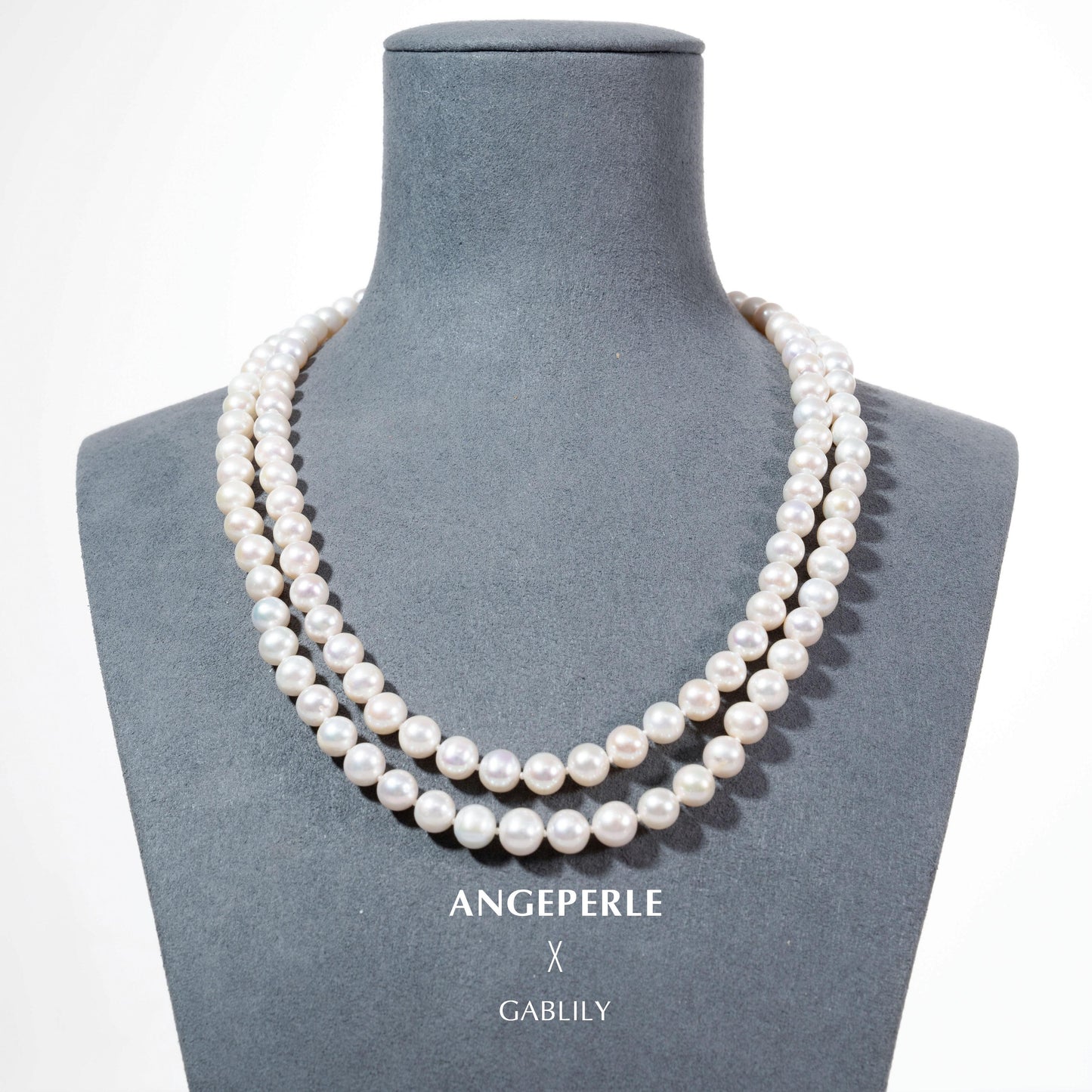 Gablily Double Circle White Pearl Necklace: 6.5-7.5mm Freshwater S925 Silver (TSJCY566)