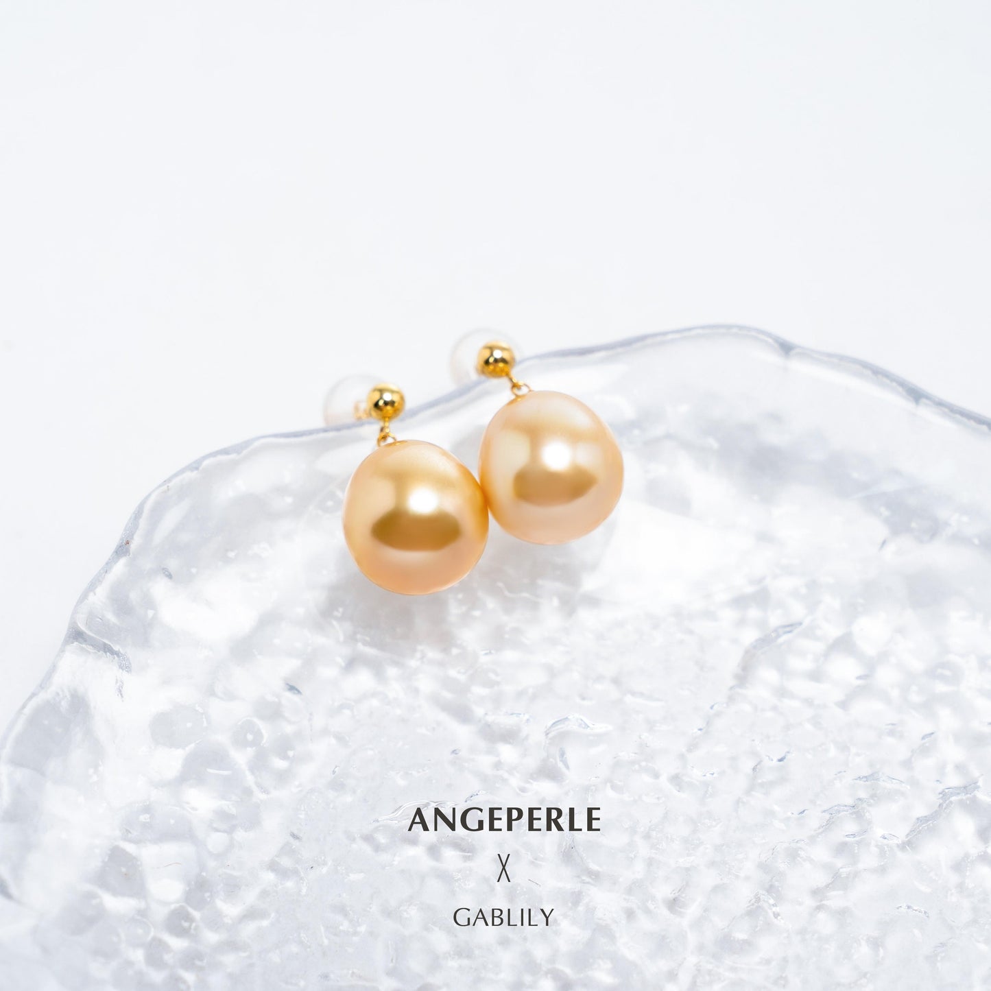 Drop Shape South Sea Golden Pearl Earrings articulated: 10-11mm Seawater 18K Gold (TSJCY962)