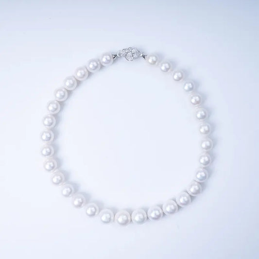 Super Size Gablily White Pearl Necklace: 13-15mm Freshwater S925 Silver (zpsz058)