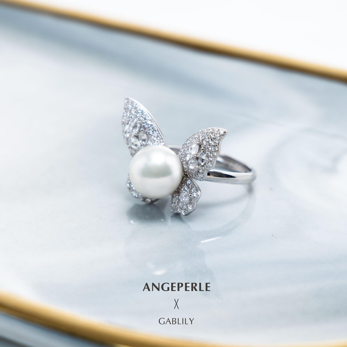 Gablily Butterfly Pearl Ring: 9-10mm Freshwater S925 Silver (TSSLF32)