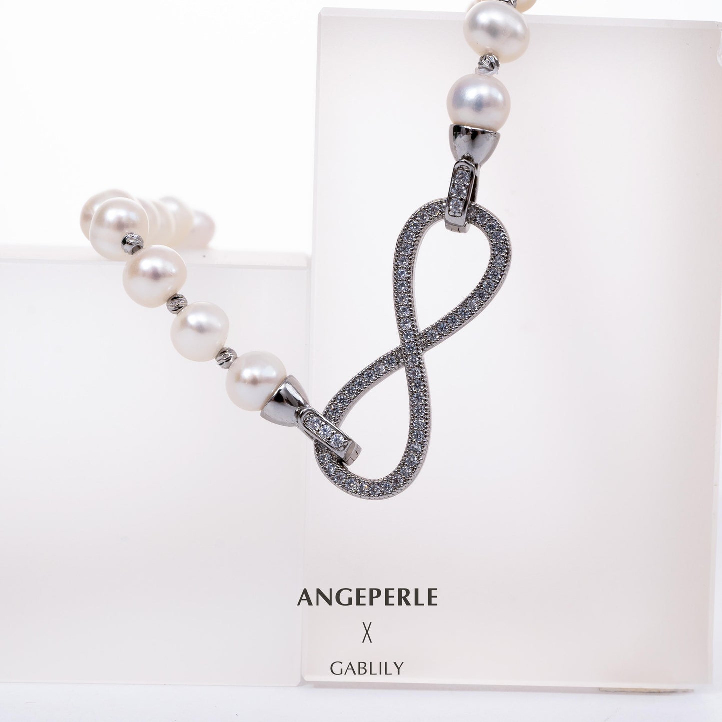 Figure 8 Clasp Pearl Necklace And Two Pearl Bracelets Length 95cm One Piece For Multiple Wears: 7-8mm Freshwater Alloy (TSAW041)