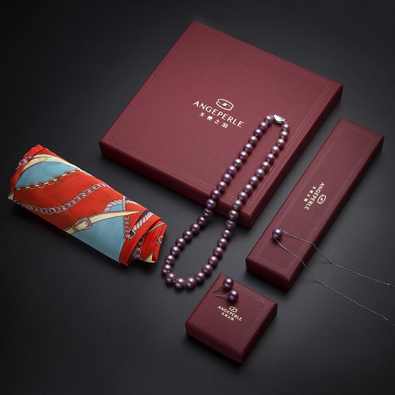 Necklace, Lu Lu Tong, Earrings Edison Purple Pearl Three-piece Gift Box : Necklace 9-11mm, Lu Lu Tong 10-11mm, earrings 10-11mm  Freshwater S925 Silver (TSYJ005)