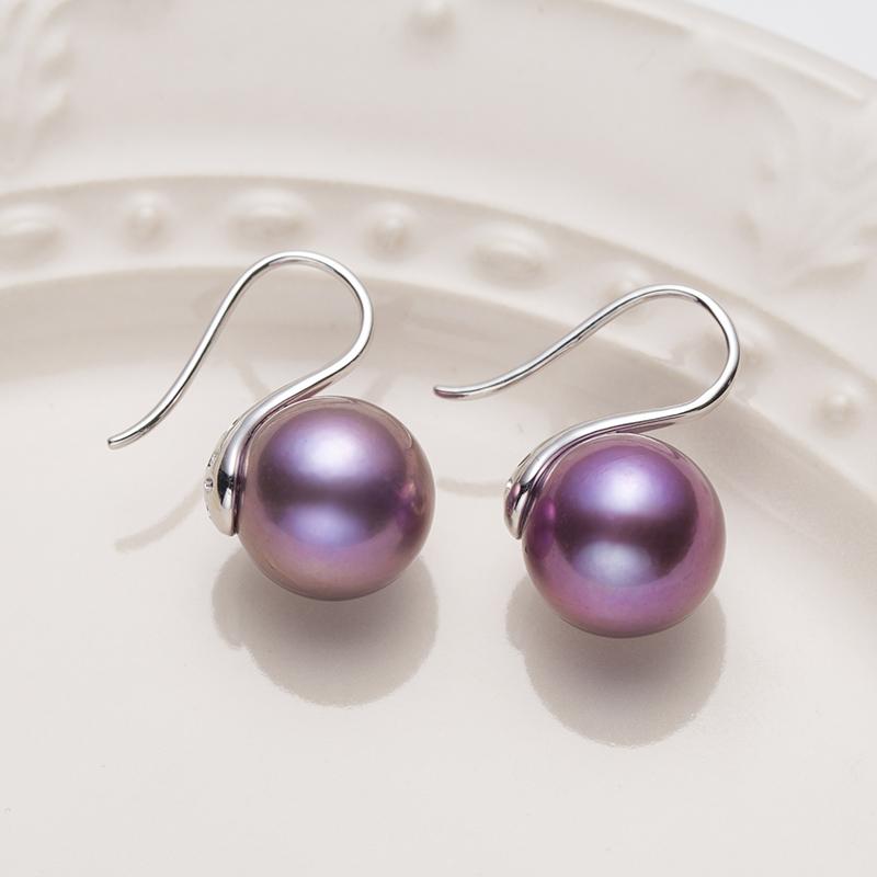 Edison Purple High Quality Large Size Pearl Earrings In High Heel Shape: 11-12mm Freshwater S925 Silver (ZPZL025)