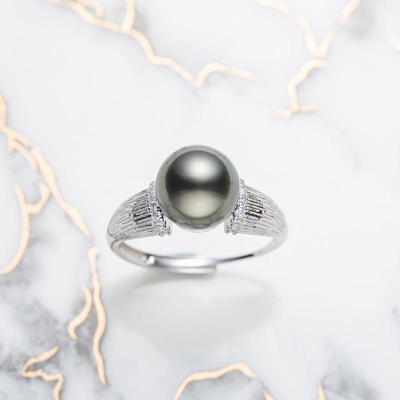 Simple Tahitian Pearl Ring ：9-10mm Seawater S925 Silver (TSZL035)