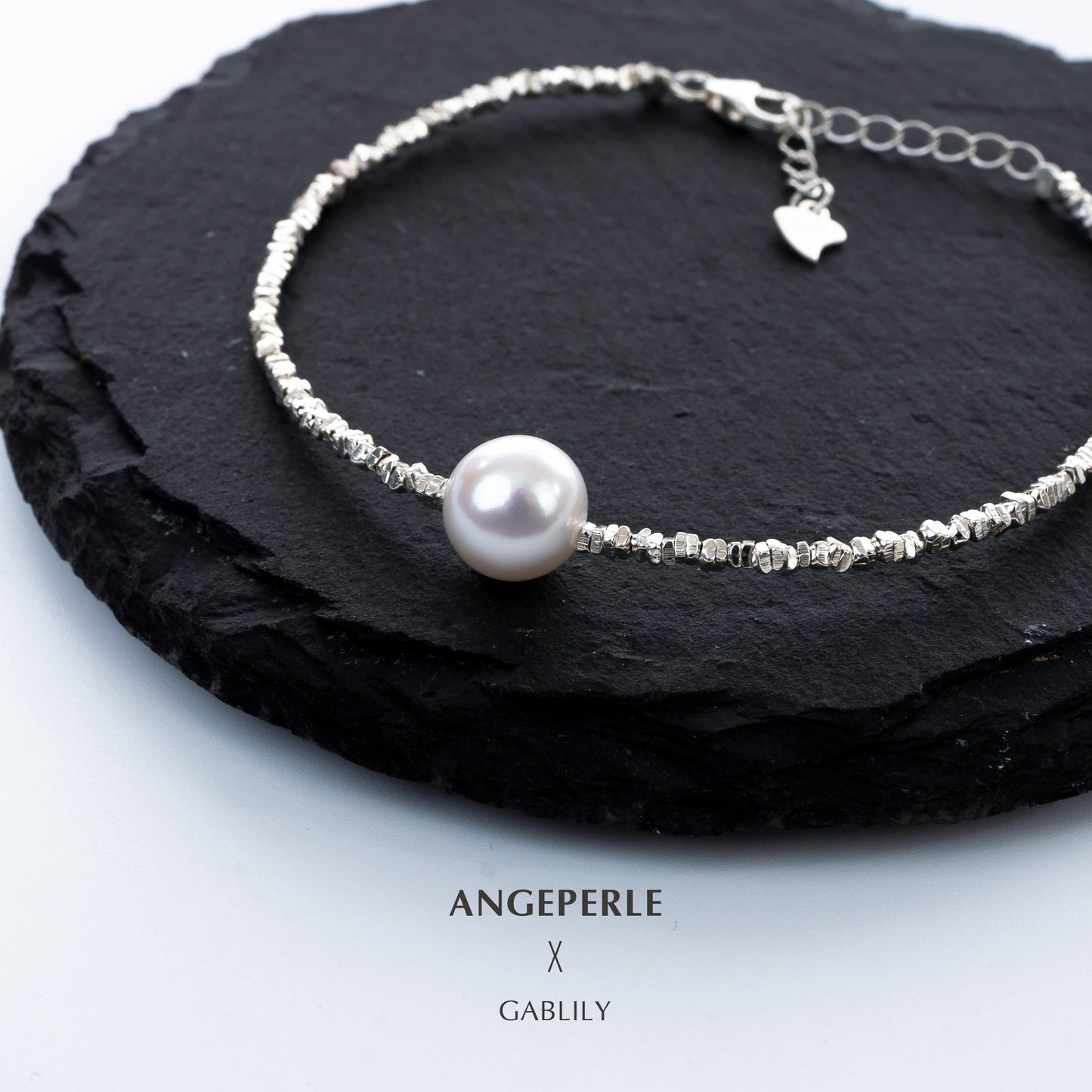 Gablily white Pearl Sparkling Broken Silver Pearl Bracelet：9-10mm Freshwater S925 Silver (TSAW071)