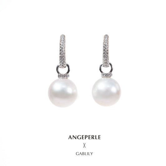 Gablily Sparkling Ring Clasp White Moonlight Earrings：10-11mm Freshwater S925 Silver (TSJCY564)