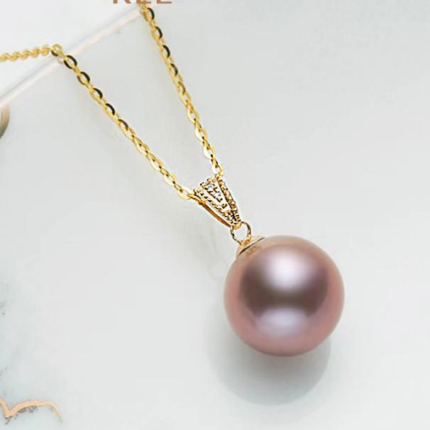 10-11mm Purple Culture Freshwater Edison Pearl  Pendant with Gold Plated Sterling Sliver Chain