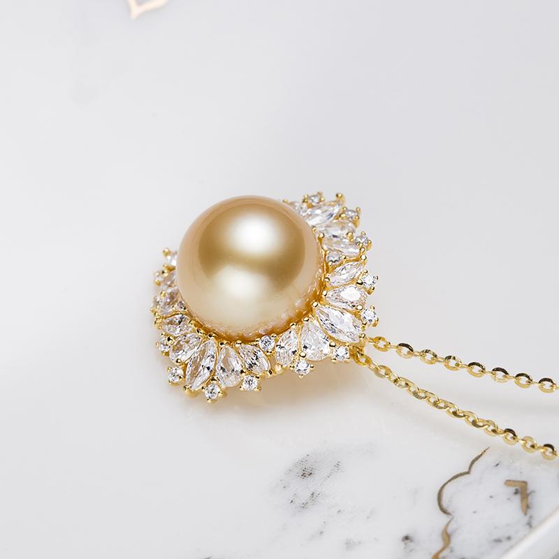 10-11mm Golden South Sea Pearl S925 Silver Pendant by ANGEPERLE