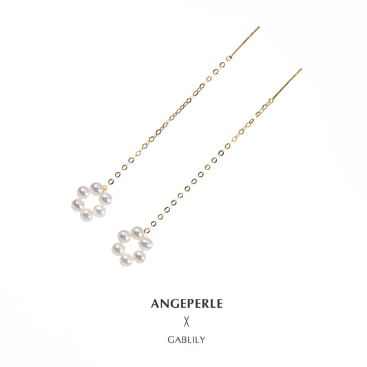 Gablily Small Flower Hoop Earrings High Quality: 3-4mm Freshwater 18K Gold (TSJCY769)