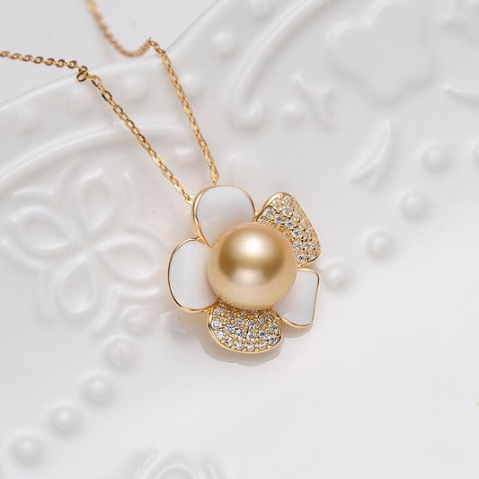 Spring Flower South Sea Golden Pearl Pendant: 9-10mm Seawater S925 Silver (ZPJY004)