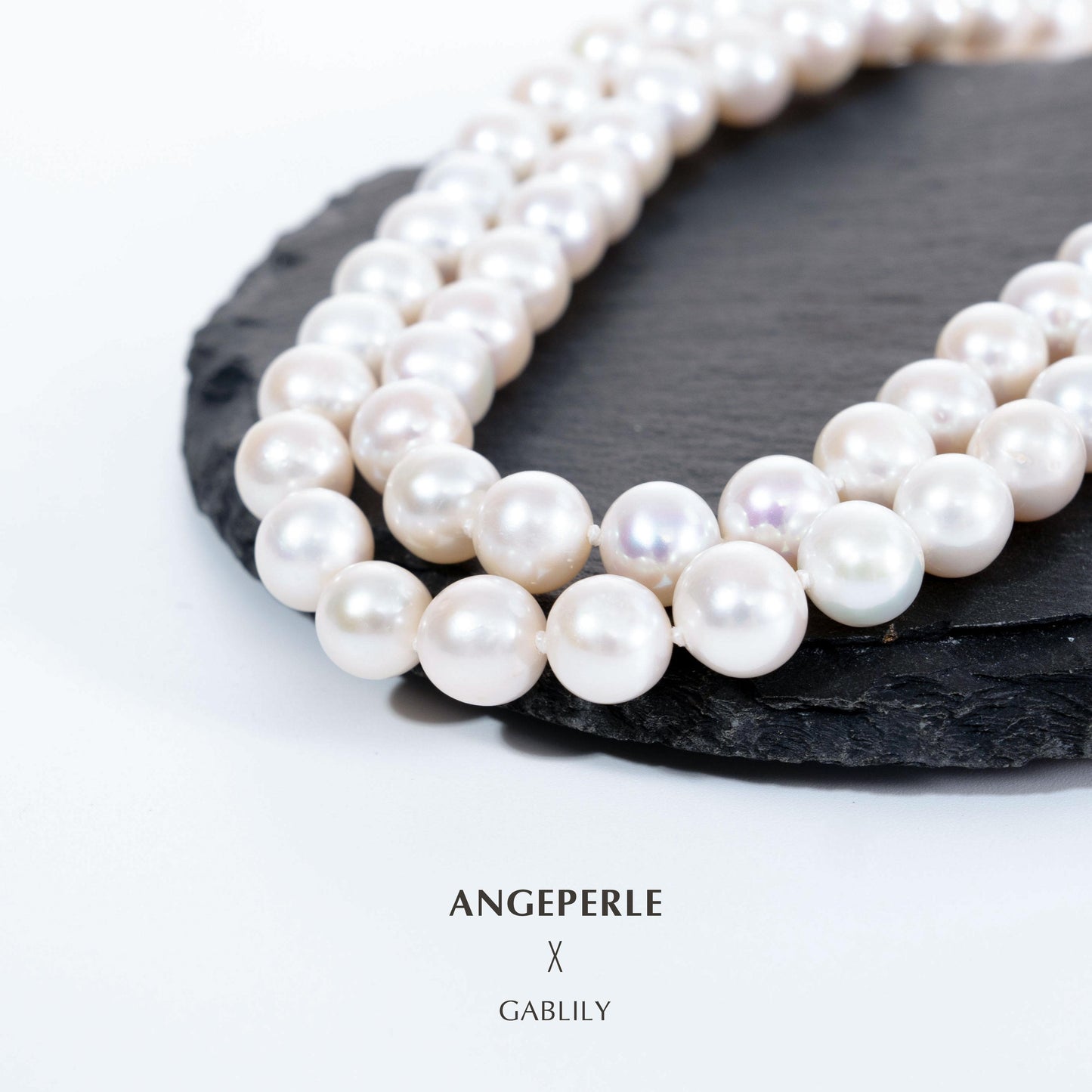 Gablily Double Circle White Pearl Necklace: 6.5-7.5mm Freshwater S925 Silver (TSJCY566)