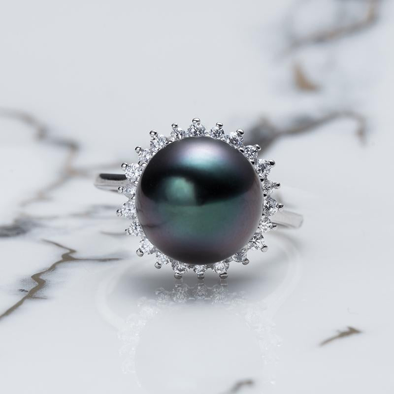 Sunflower Tahitian Ring: 10mm Seawater Pearls S925 Sliver (SZJY001)