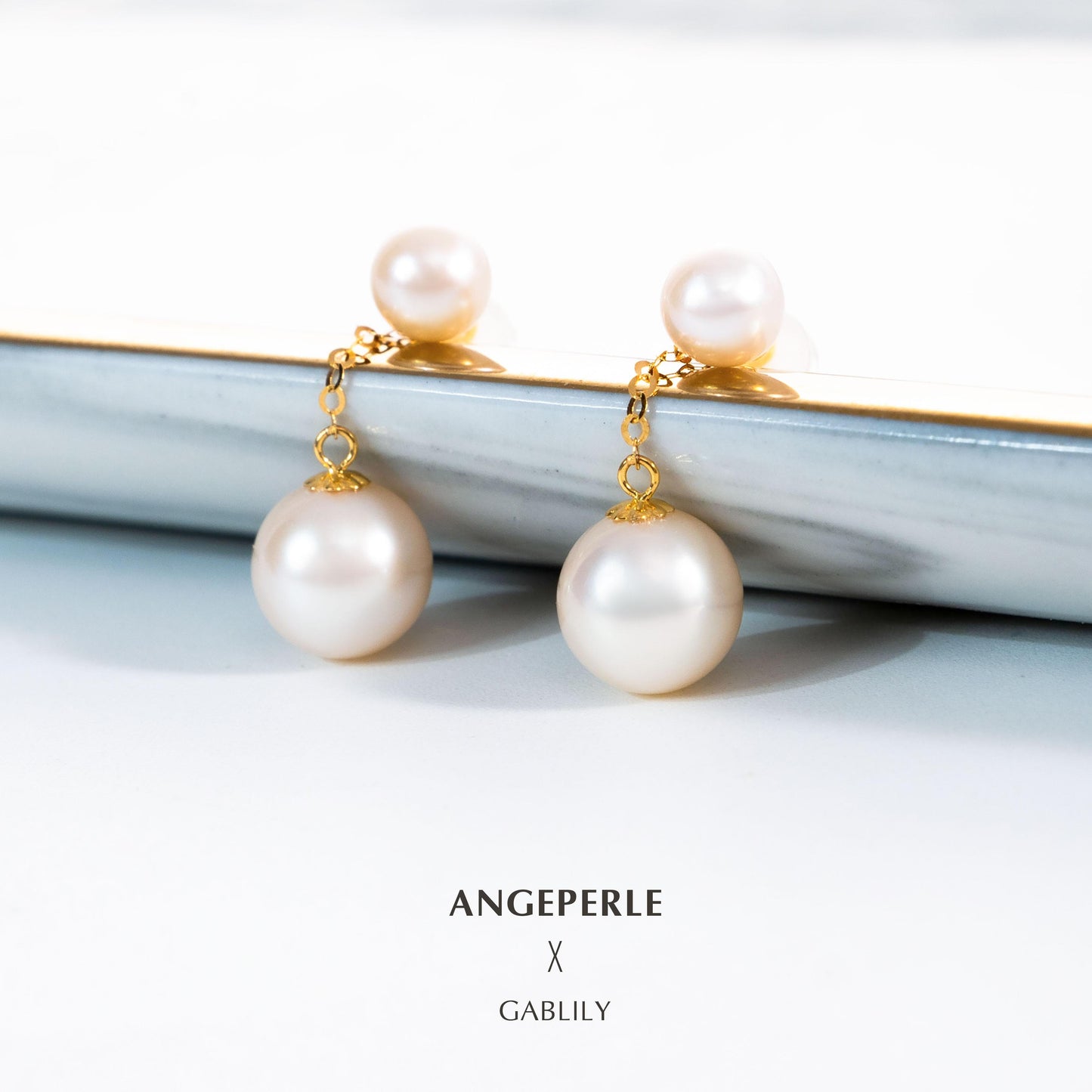 Gablily Big And Small Double Beads Pearl Earrings: 5-6/8-9mm Freshwater 18K Gold (TSJCY743)