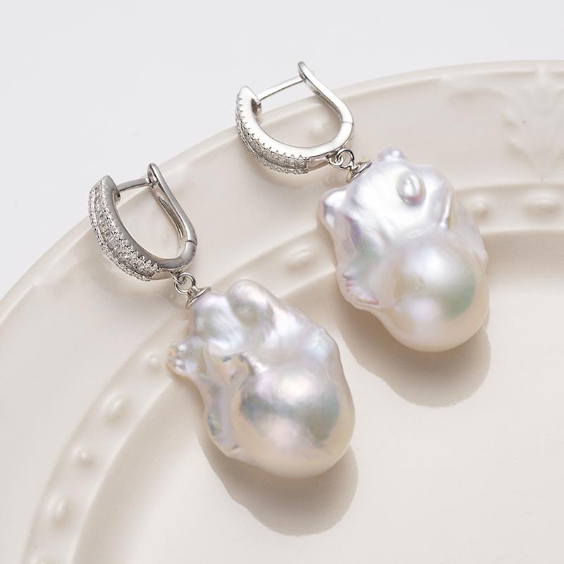 Baroque Pearl Dangle Earrings:  13-16mm Freshwater S925 Silver (tsjcy077)