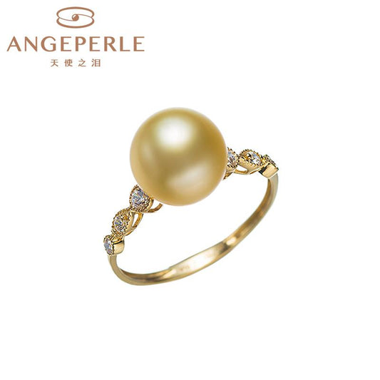 High Quality South Sea Golden Pearl Ring: 9-10mm Seawater 18K Gold (TSBA005)