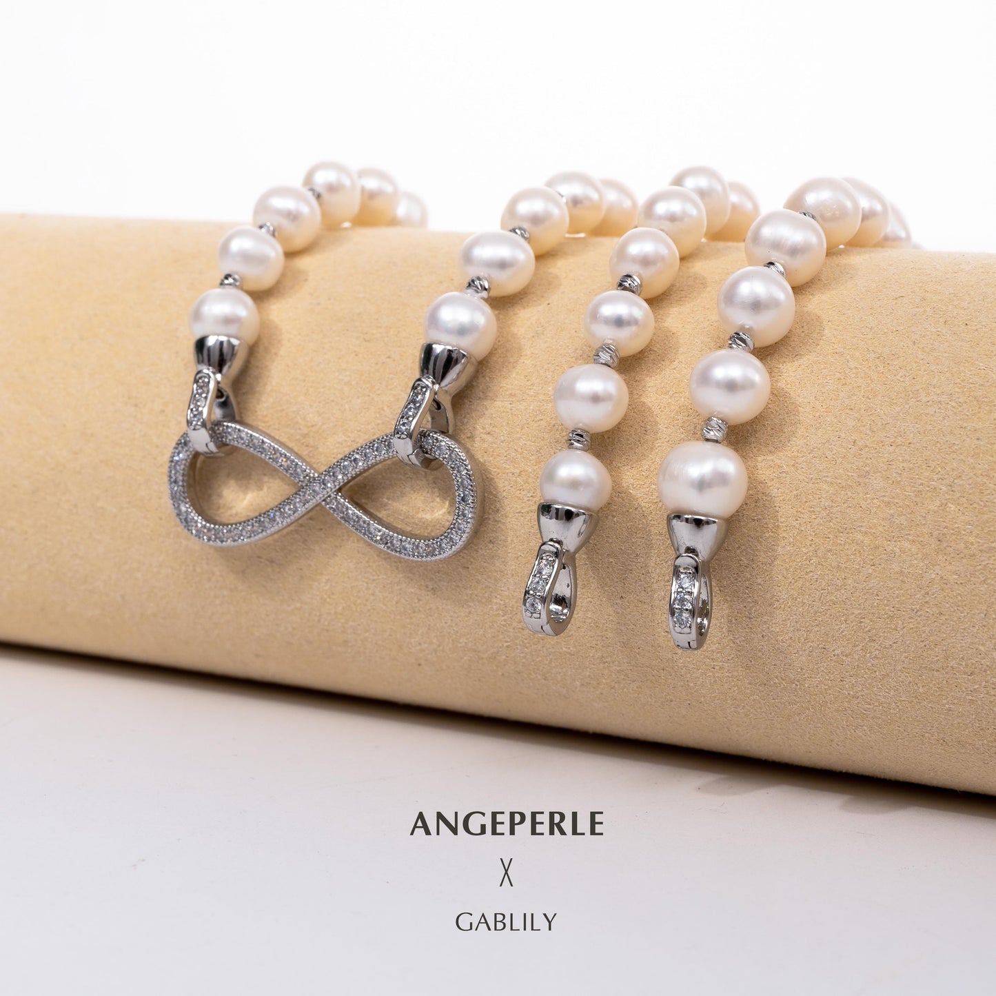 Figure 8 Clasp Pearl Necklace And Two Pearl Bracelets Length 95cm One Piece For Multiple Wears: 7-8mm Freshwater Alloy (TSAW041)