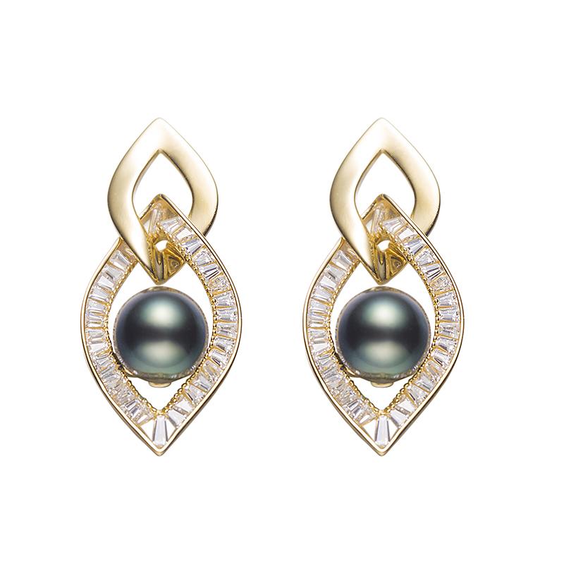 Angel Eyes Tahitian Pearl Earrings：8-9mm Seawater S925 Silver (TSXX209)