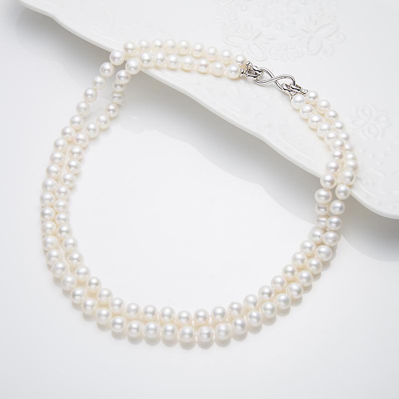 Double Layered Adjustable Pearl Necklace：6.5-7.5mm Freshwater S925 Silver (ZPJY022)