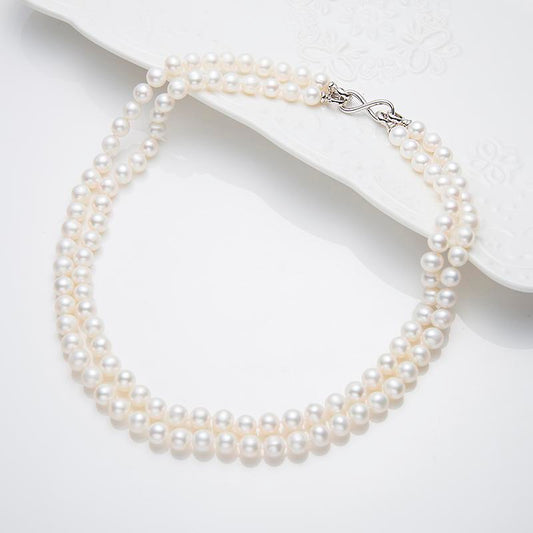 Double Layered Adjustable Pearl Necklace：6.5-7.5mm Freshwater S925 Silver (ZPJY022)