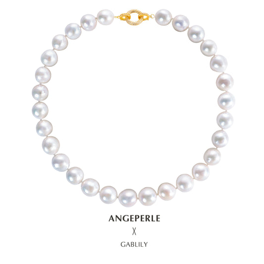 Gablily Big Size Baroque Pearl Pendant Sparkling Hoop Clasp: 13-16mm Freshwater S925 Silver (TSJCY703)