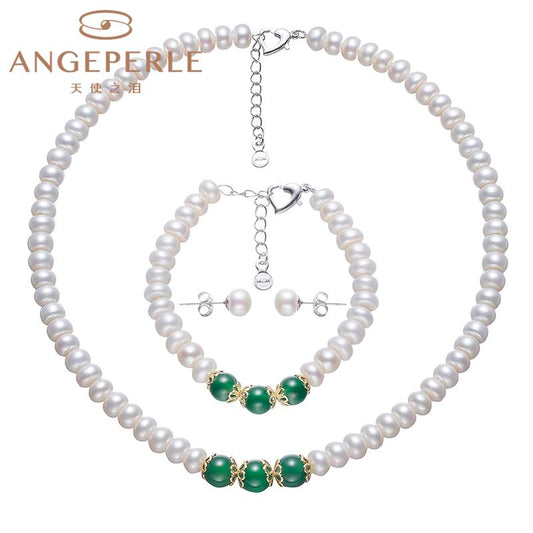 Three piece set pendant earrings bracelet : Necklace and bracelet 8-10mm; earrings 6-7mm Freshwater Alloy (YS115)