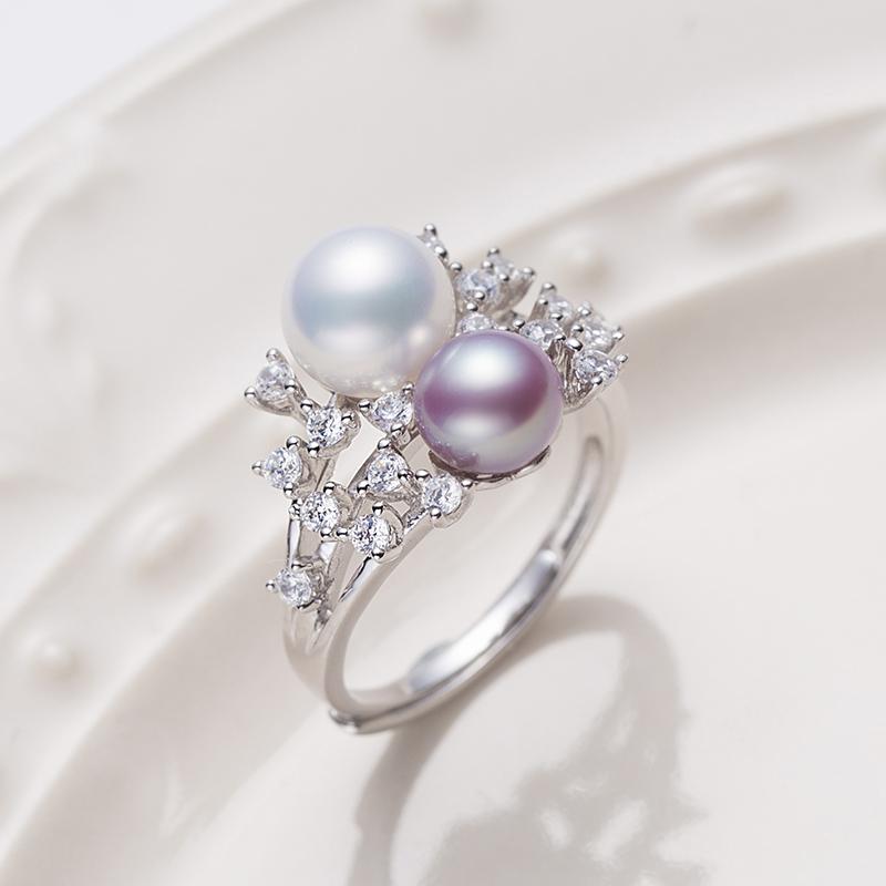 Double Bead Pearl Ring : 6.5-7/7-7.5mm Freshwater S925 Silver (zpjcy028)