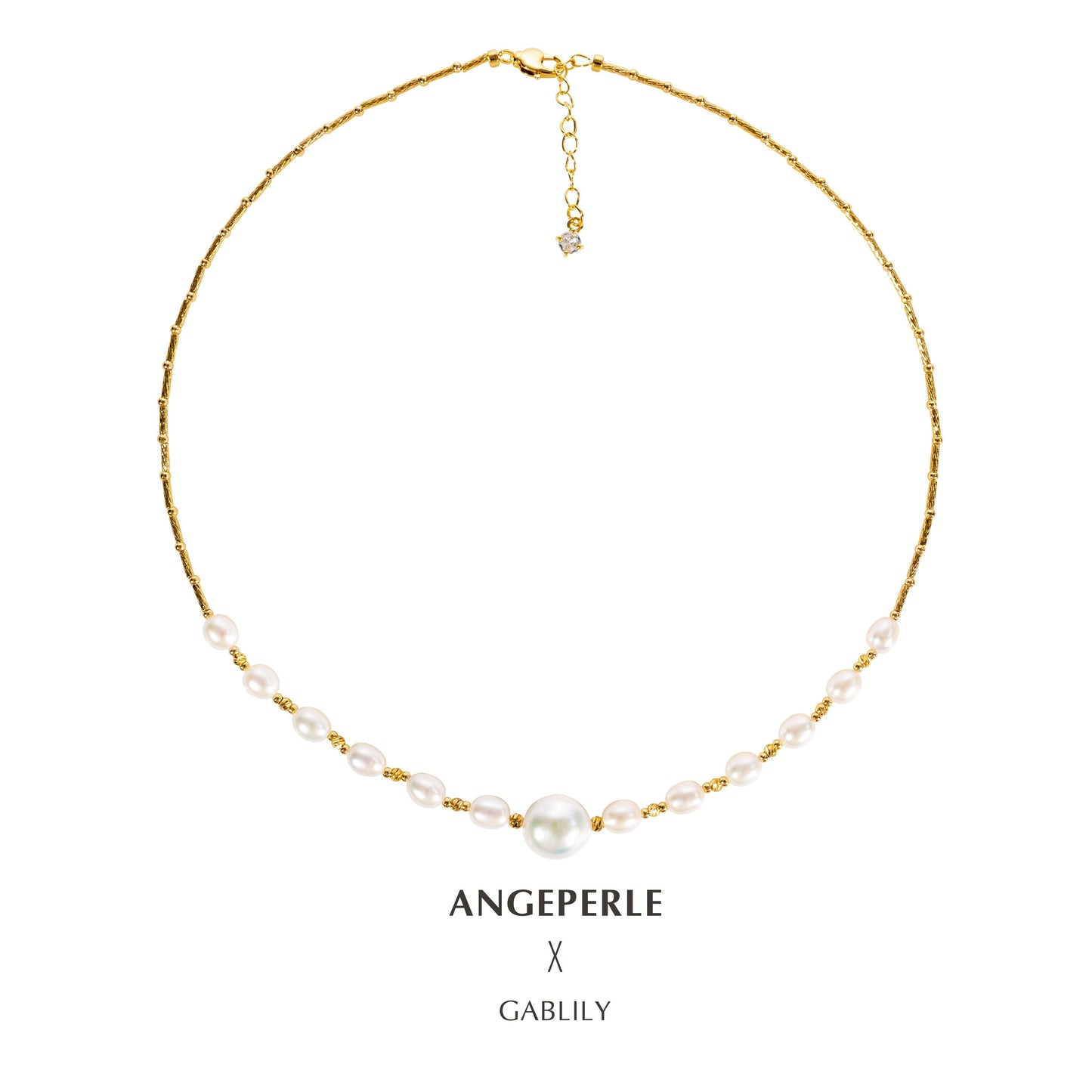 Gablily Drop Baroque Pearl Necklace 43-45cm : 5-6/11-12mm Freshwater Alloy (TSAW086)