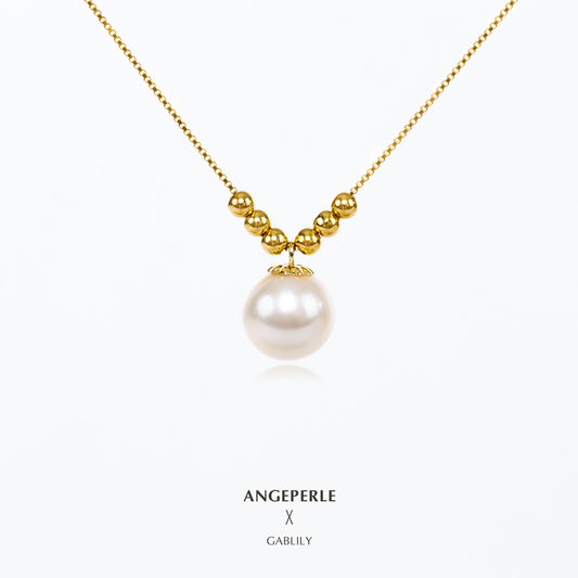 Gablily 6+1 White Pearl Pendant: 8-9mm Freshwater 18k Gold Beans + Free S 925 Silver Chain (zpjcy116)