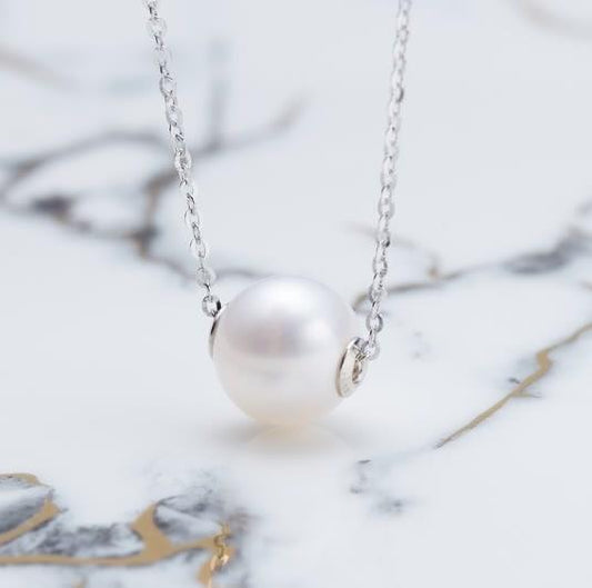 Gablily Lu Lu Tong White Pearl Pendant：8-9 mm Freshwater S925 Silver (BJ332)