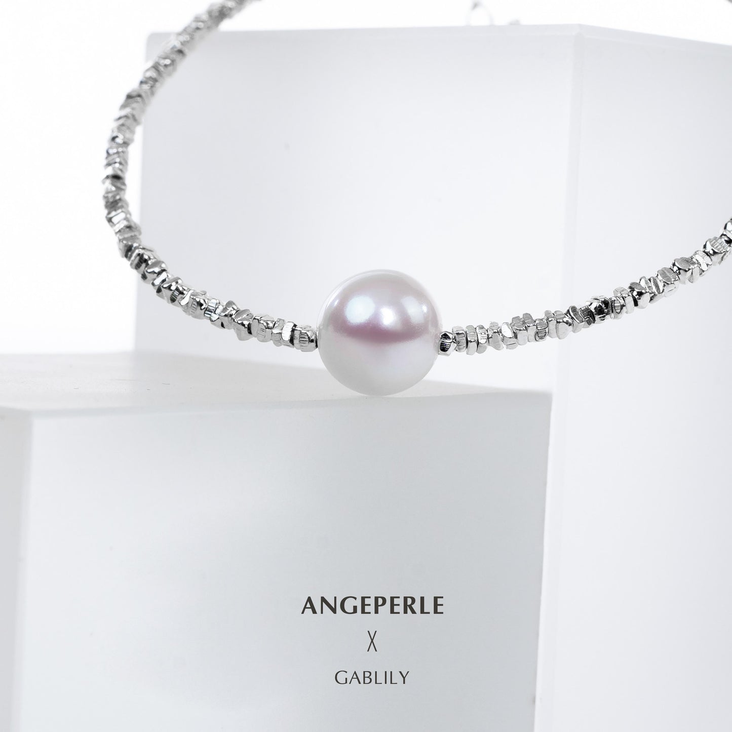 Gablily white Pearl Sparkling Broken Silver Pearl Bracelet：9-10mm Freshwater S925 Silver (TSAW071)